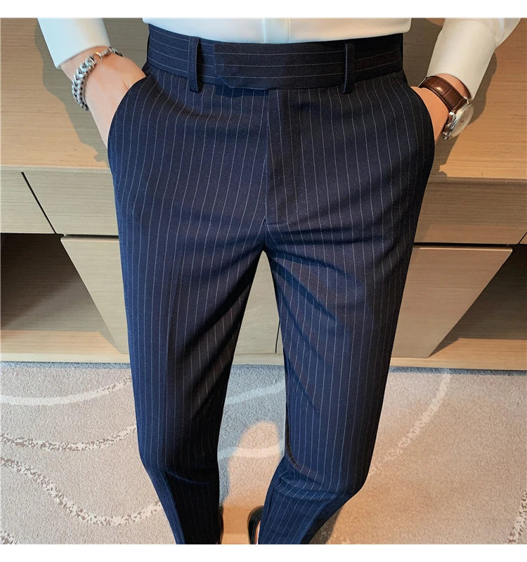 British Style Striped Slim Fit Suit Pant Men Business Casual Simple Dress Pants High Quality Social Wedding Party Trousers 38-28