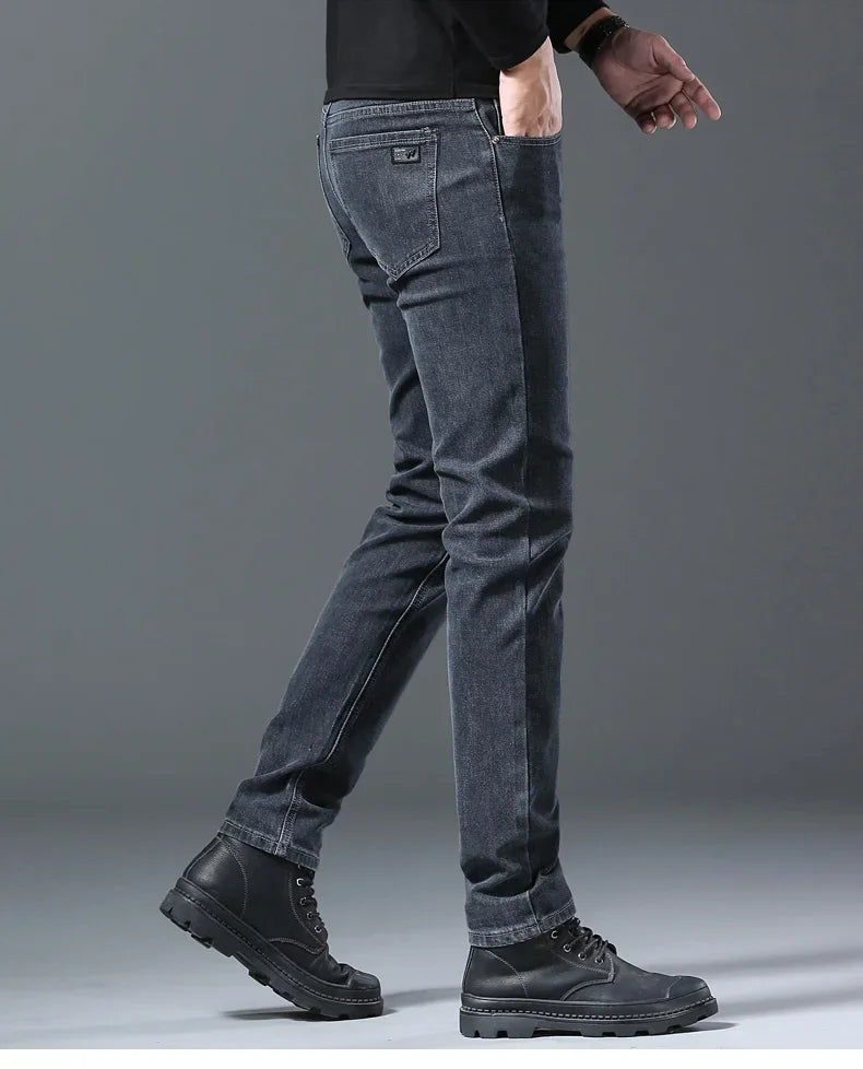 2024 Spring Summer New Style Classic Slim Jeans for Men Korean Fashion Simple Solid Color Straight Skinny Denim Trousers Male