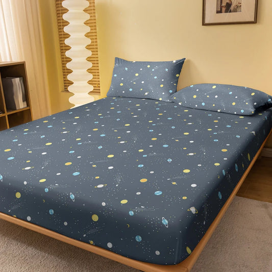 1 Simple modern Outer space printed matte Fitted Sheet, bedroom printed bed cover, bedding (excluding pillowcases)