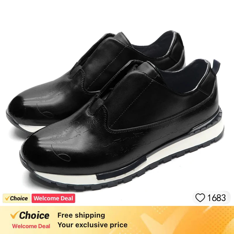 Luxury Business Casual Genuine Natural Cowhide Leather Men's Oxford Sneakers Spring Autumn Crocodile Pattern Anti-slip Footwear