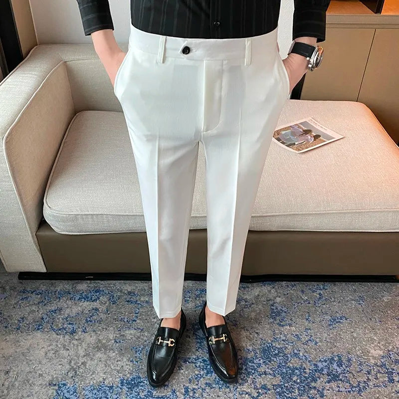 Green Elegant Elastic Mens Social Pants Skinny Cropped White Formal Stretch Pants Mens Trousers Office Slim Fit Party Club 2023