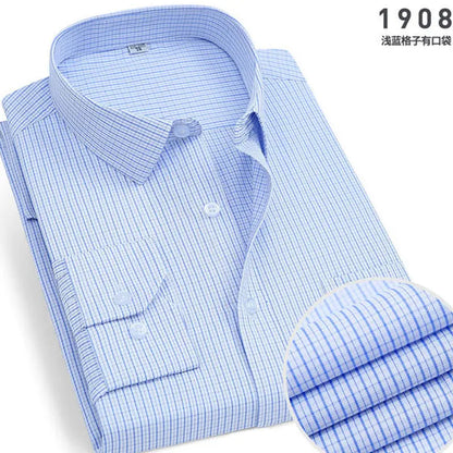 Men's long-sleeved shirt Business casual non-ironing plaid stripes slim fit spring summer autumn high quality tooling office