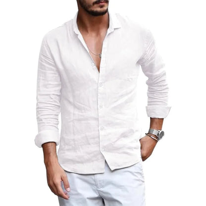 Summer Men Shirt Beach Cotton and Linen Shirts Men Cardigan Tops Long Sleeved Lapel Collar Men Clothing