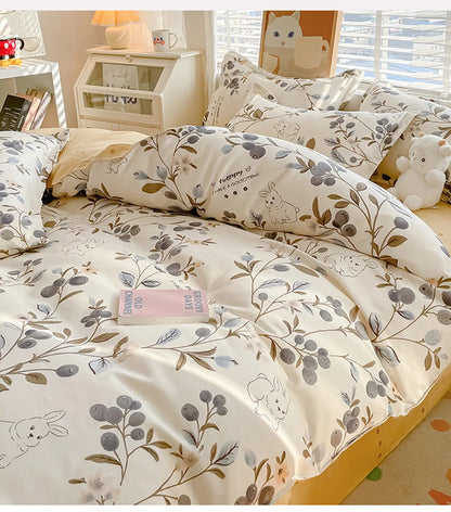 Cute Home Comforter Bedding Sets Washed Cotton Duvet Cover Flat Bed Sheet Set Twin Full Queen King Size Bed For Girls Couple