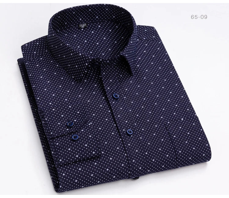 Men's Classic Long Sleeve Print/striped Basic Dress Shirts Single Patch Pocket 65% Cotton Business Standard-fit Office Shirt