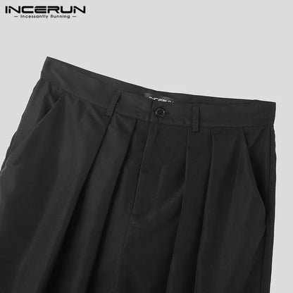 INCERUN 2024 Korean Style New Men's Trousers Pleated Layered Design Pantalons Casual Fashionable Loose Wide Leg Long Pants S-5XL