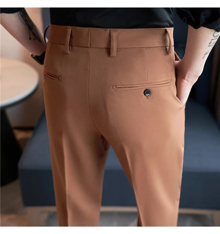 Men Suit Pants 2024 Spring Korean Style Business CasualStraight Dress Pants for Solid Slim Fit Men Formal Trousers Mens Clothing