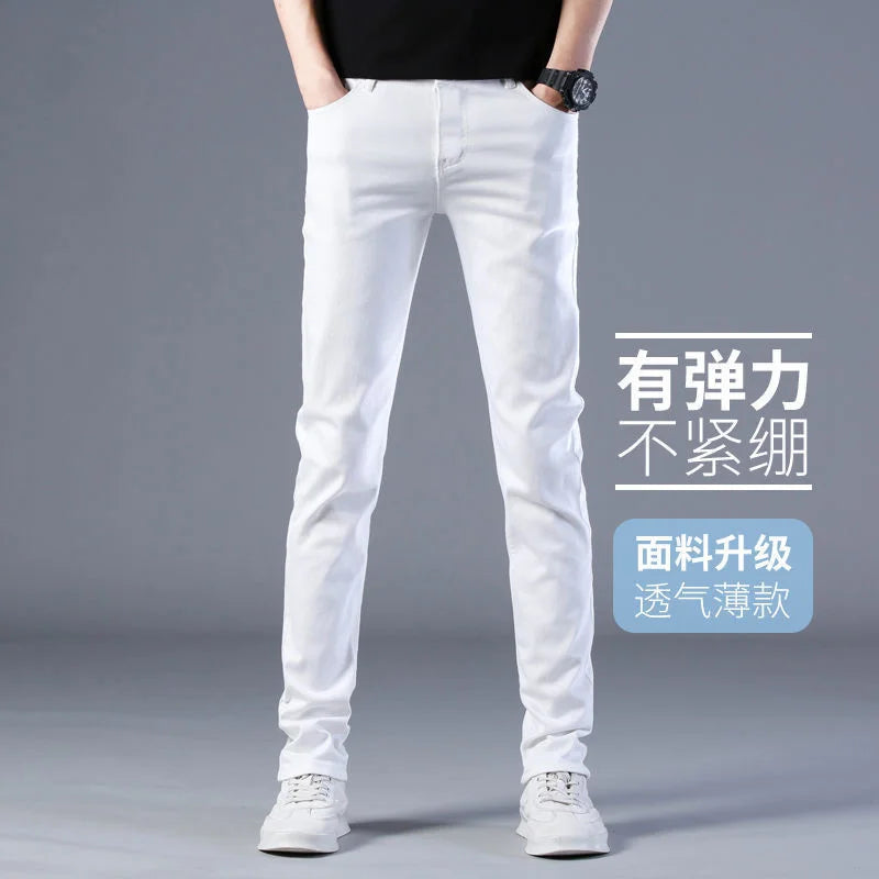 Men's Fashion Brand Elastic Slim Fit Denim Long Pants Casual White Straight Leg Y2k Jeans For Men Streetwear