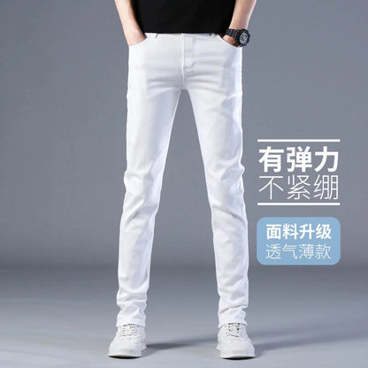 Men's Fashion Brand Elastic Slim Fit Denim Long Pants Casual White Straight Leg Y2k Jeans For Men Streetwear