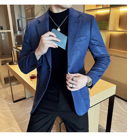 Suede Blazer Men's Fashionable Slim Fit Suit Jacket High-quality Single Breasted Business Dress Formal Jacket Blazer Hombre