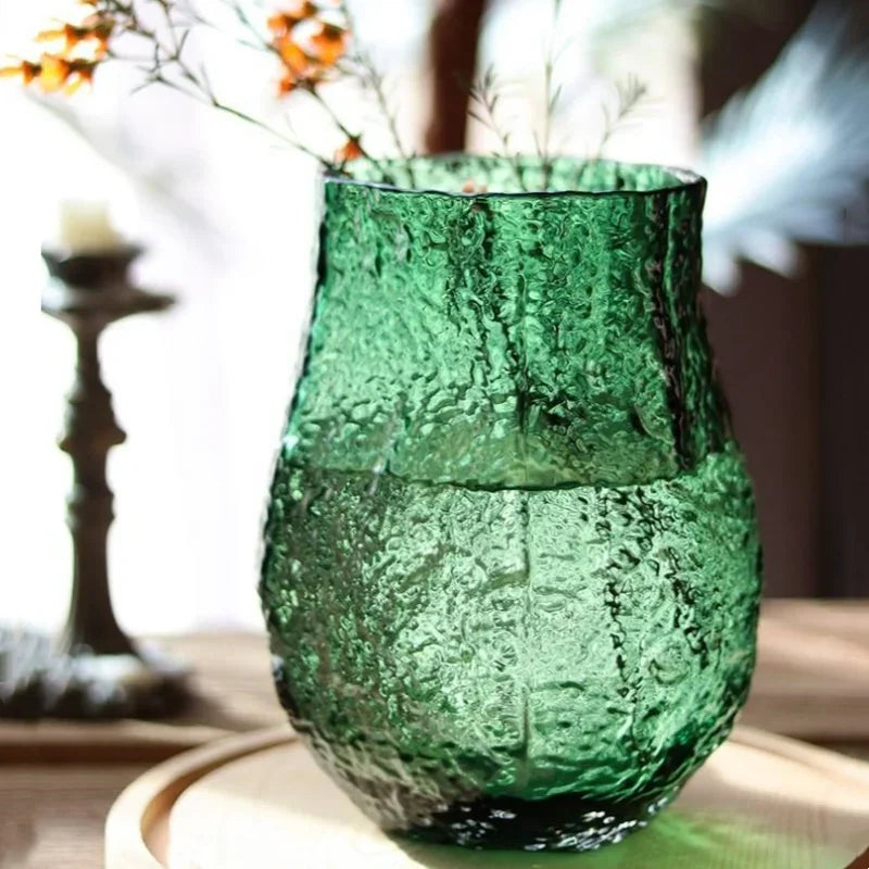 Glass Vase Pleated Roads Green Transparent Hydroponics Flower Vase Flower Arrangement Accessories Terrarium Home Decoration