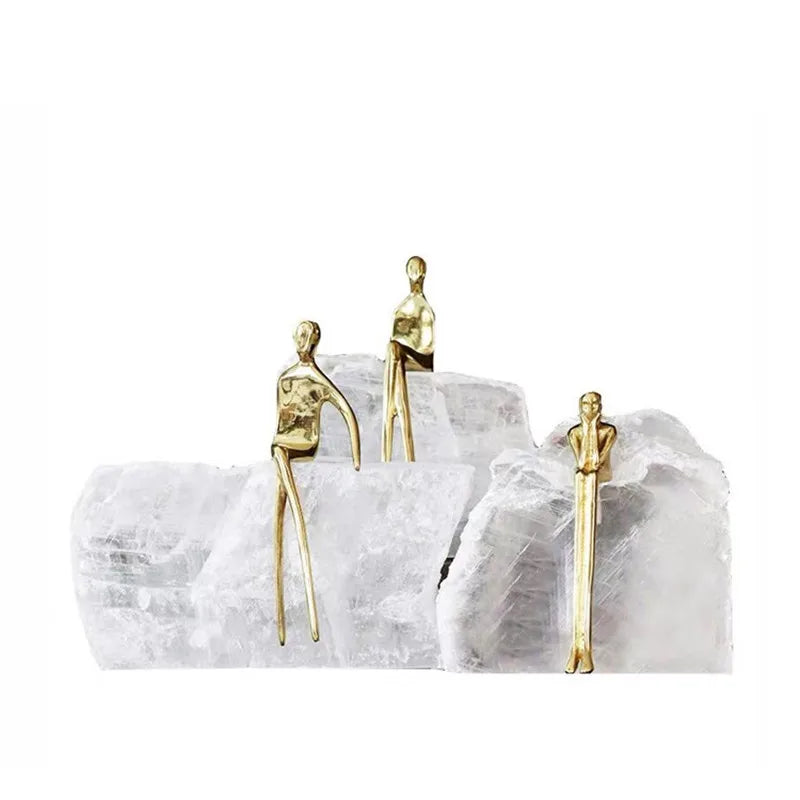 Creative Natural Crystal Stone Mountain Golden Character Ornament Handcraft Sculpture Golden Man Sculpture Home Decoration