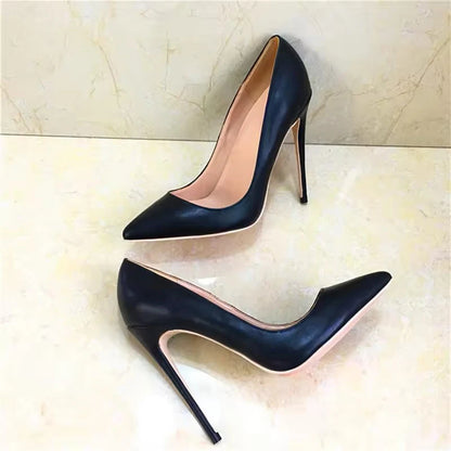 Matte Black Sexy 12cm Woman Super High Heels Pointed Toe Shallow Stilettos Pumps OL Work Ladies Slingback Dress Shoes