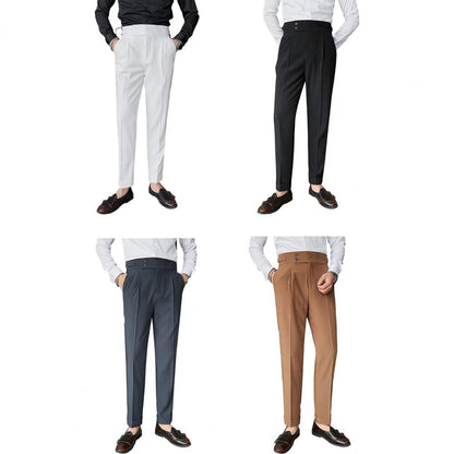 Men Pants Classic Men's Office Trousers Slim Fit High Waist Vintage Pockets Formal Business Style Pants for A Sophisticated Look