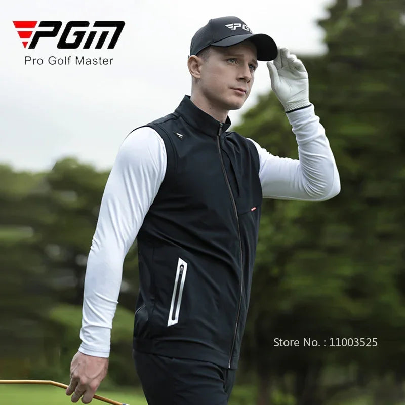 PGM Men Windproof Golf Vest Male High Elastic Sleeveless Sport Jackets Men Waterproof Full Zipper Casual Vest Leisure Waistcoats