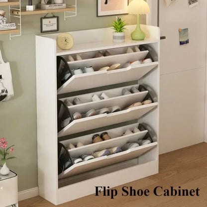 Flip Shoe Cabinet Household Large Capacity Wooden Storage Cabinet Simple Modern Balcony Thin Shoe Rack Dustproof Entrance Shelf