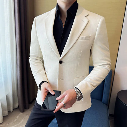 Suede Blazer Men's Fashionable Slim Fit Suit Jacket High-quality Single Breasted Business Dress Formal Jacket Blazer Hombre