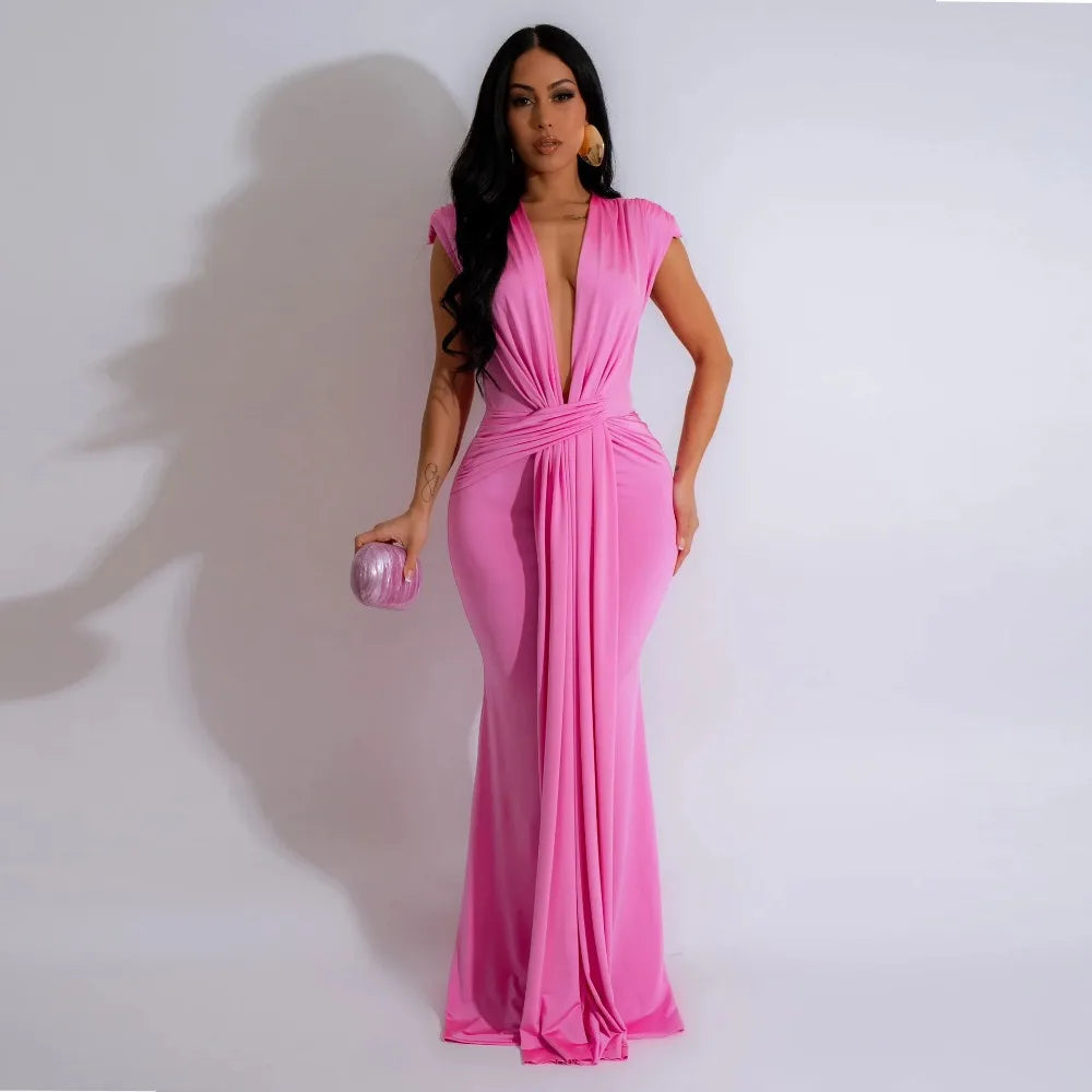 Elegant Women Evening Maxi Dress Sleeveless Deep V-neck Bandage Bodycon Gown Summer Fashion Sexy Lady Long Dresses