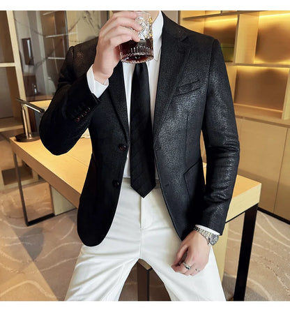 Suede Blazer Men's Fashionable Slim Fit Suit Jacket High-quality Single Breasted Business Dress Formal Jacket Blazer Hombre