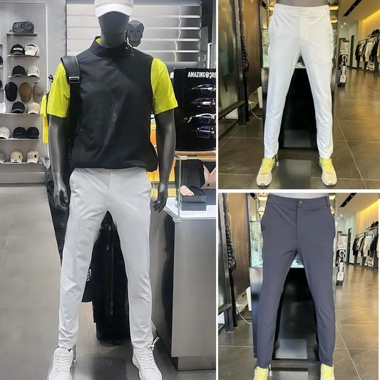 AMAZINGCRE 2024 New Men's Golf Clothing Solid Color Simple Versatile Straight Casual Small Foot Pants