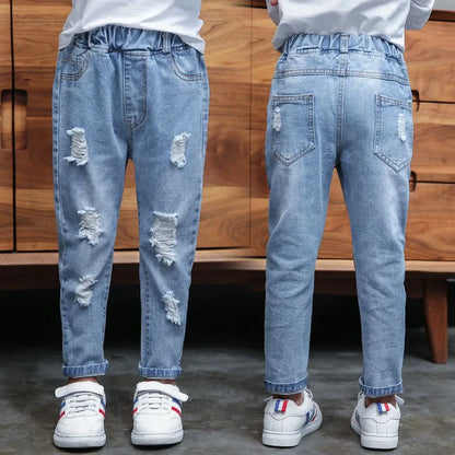 Fashion Children Denim Trousers Teenager Ripped Jeans Kids Hole Pants Casual Kids Clothes For Spring Autumn Hot Boys Girls Jeans