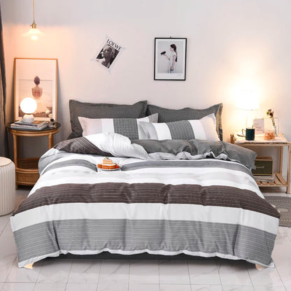 3PCS Geometric Duvet Cover Set Modern Classic Stripe Bedding Set Queen King Size Soft Comforter Cover with Double Sided Pattern