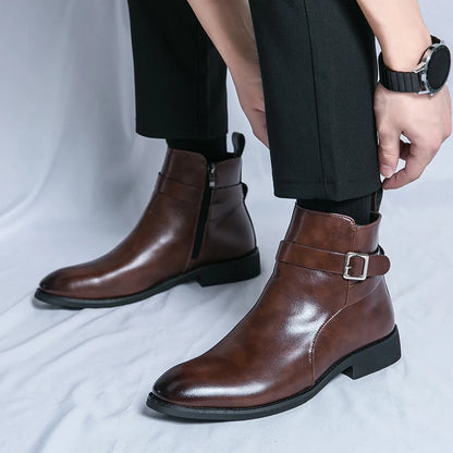 2024 high-quality new ankle boots with side zipper brown black classic business casual party personalized buckle men's shoes