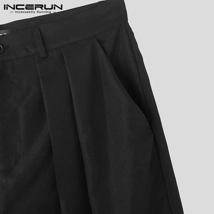 INCERUN 2024 Korean Style New Men's Trousers Pleated Layered Design Pantalons Casual Fashionable Loose Wide Leg Long Pants S-5XL