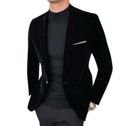 Velvet Men Blazer Lapel Turndown Collar One Button Slim Fit Men Suit Coat Elegant Velvet Lining Formal Suit Jacket Men Outwear