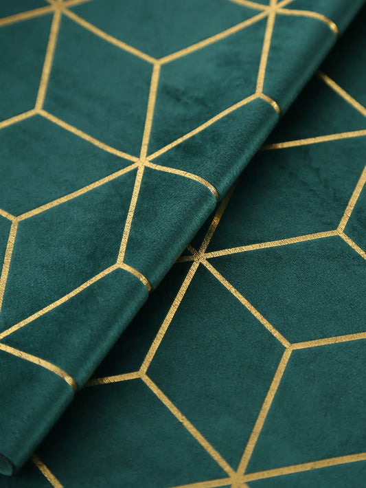 Green Geometric Table Runner 9FT Hunter Emerald Green Table Runner with Gold Foil Patterns