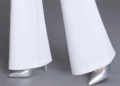 2024 Summer Thin Wide Leg Bell Bottom Pants Womens High Waist Classic Suit Trousers Office Fashion Slim White Flare Pantalones