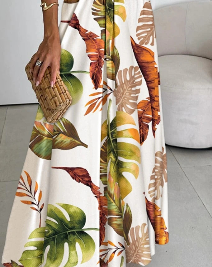 New Fashion 2024 Summer Casual Tropical Print Backless Maxi Dress Sexy Elegant Dresses Women Vacation Female Clothing Outfits