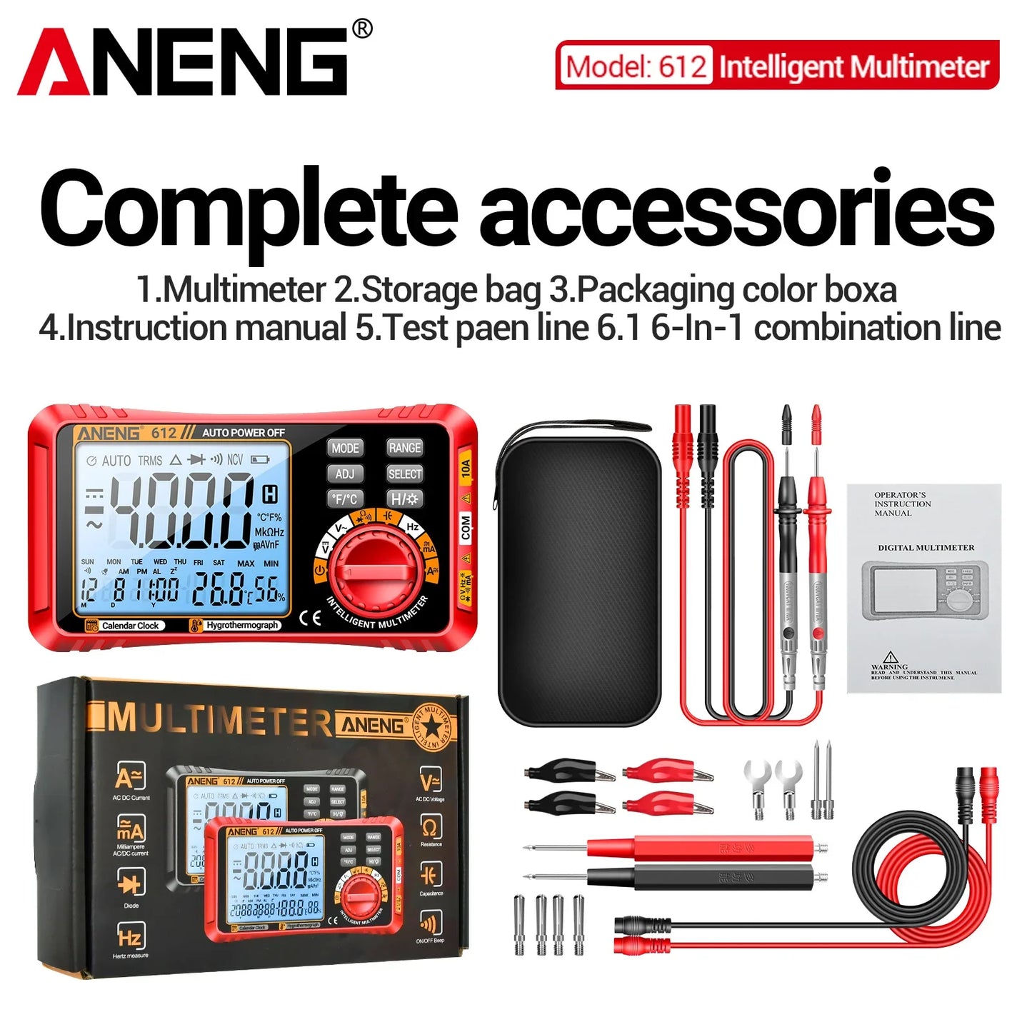 ANENG 612 Smart Digital Multimeters AC/DC Current Voltage Capacitance Professional Measurement Multimetro Test Tools