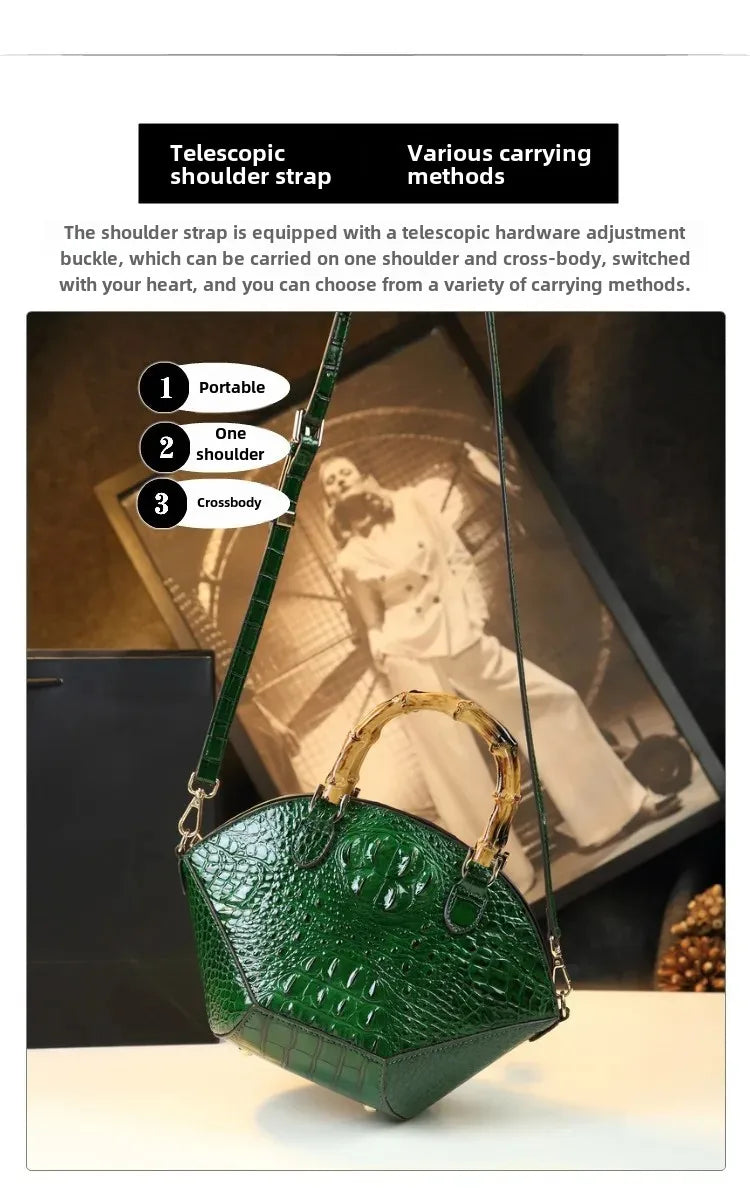 2024 New Fashionable Hard Shell Women's Bag Large Air Niche Design Shell Single Shoulder Slant Cross Crocodile Pattern Handbag