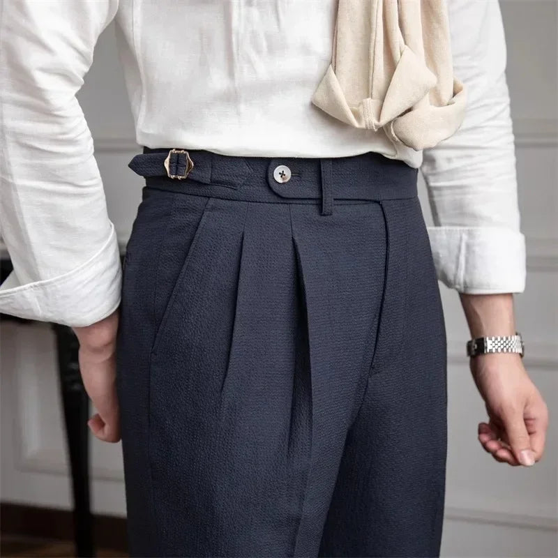 Men's Straight Fit Suit Pants Formal High Quality Retro Fashion Pants Casual Solid Color Black Navy Blue Apricot Trousers Dress