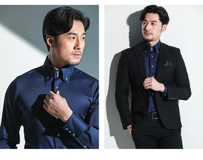 New high-end Crystal button men's long-sleeved stretch shirt business banquet leisure slim trend men's shirts can be wholesale.