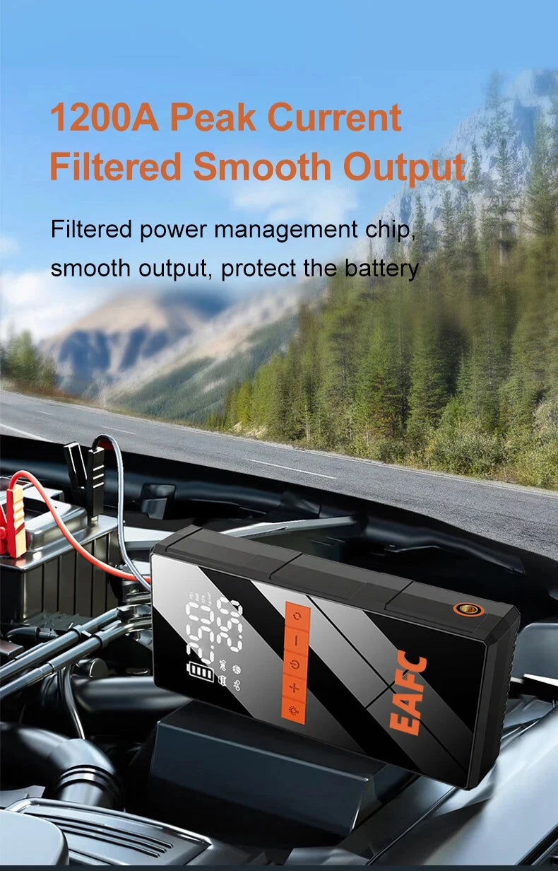 Démarreur de saut de voiture 12V 4 en 1, pompe de gonflage de pneus sans fil, compresseur d'air, batterie portable, démarrage, charge rapide