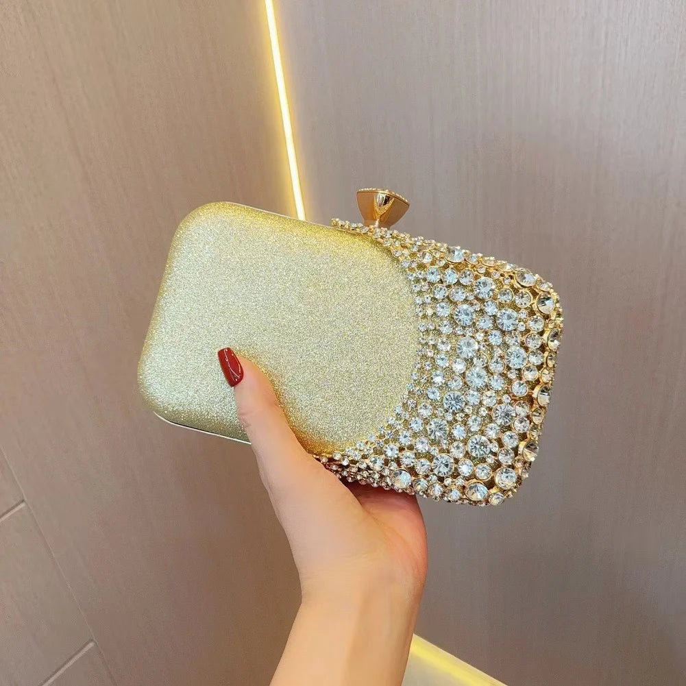 Women's Dinner Wedding Bag Studded Diamond Shoulder Crossbody Sequin Clutch Bag