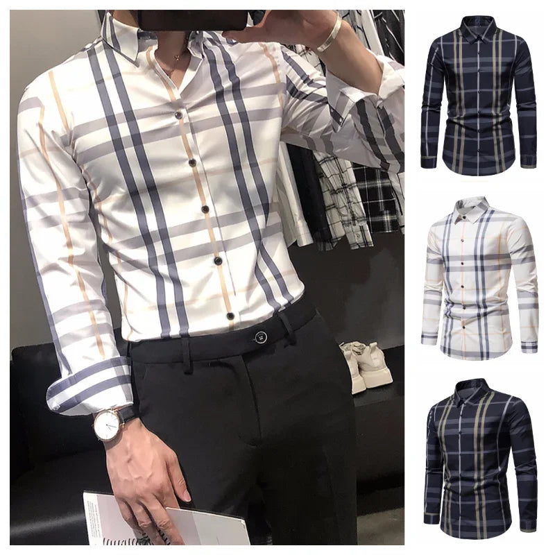 Men's New Spring and Summer Long Sleeve  Shirt Fashion Trend   Stripes Thin Casual Men Clothing  Men Shirts