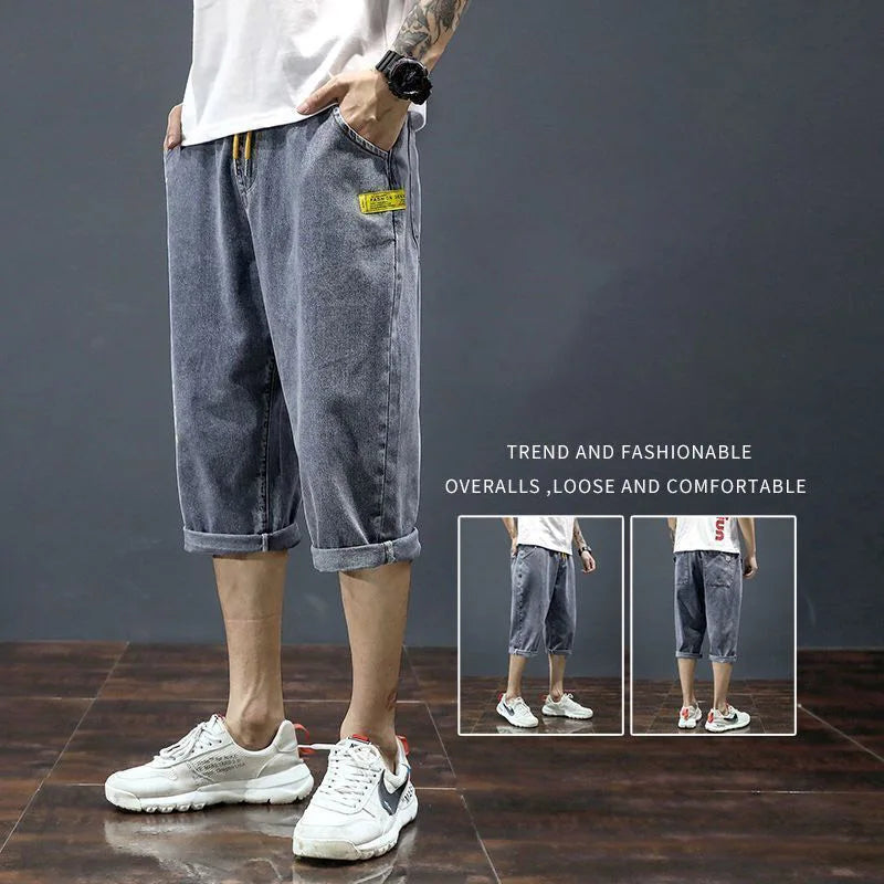 Seven Points Jeans Male 2023 Summer Thin Brand Fashion Youth Straight Leg Loose Plus Size Medium Pants Casual Denim Shorts A3399