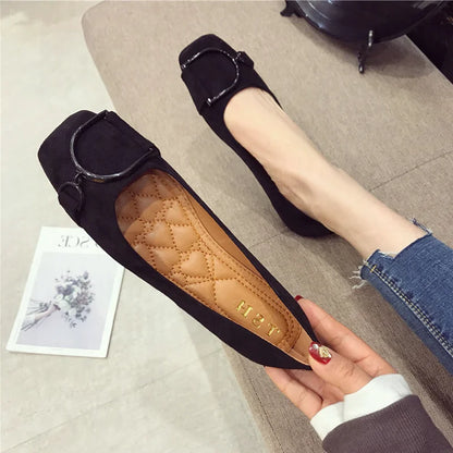 Flat Shoes for Women Spring 2023 New Suede Square Toe Shallow Cut Flat Bottomed Lefu Soft Bean Shoes Ladies big size 44 45 46