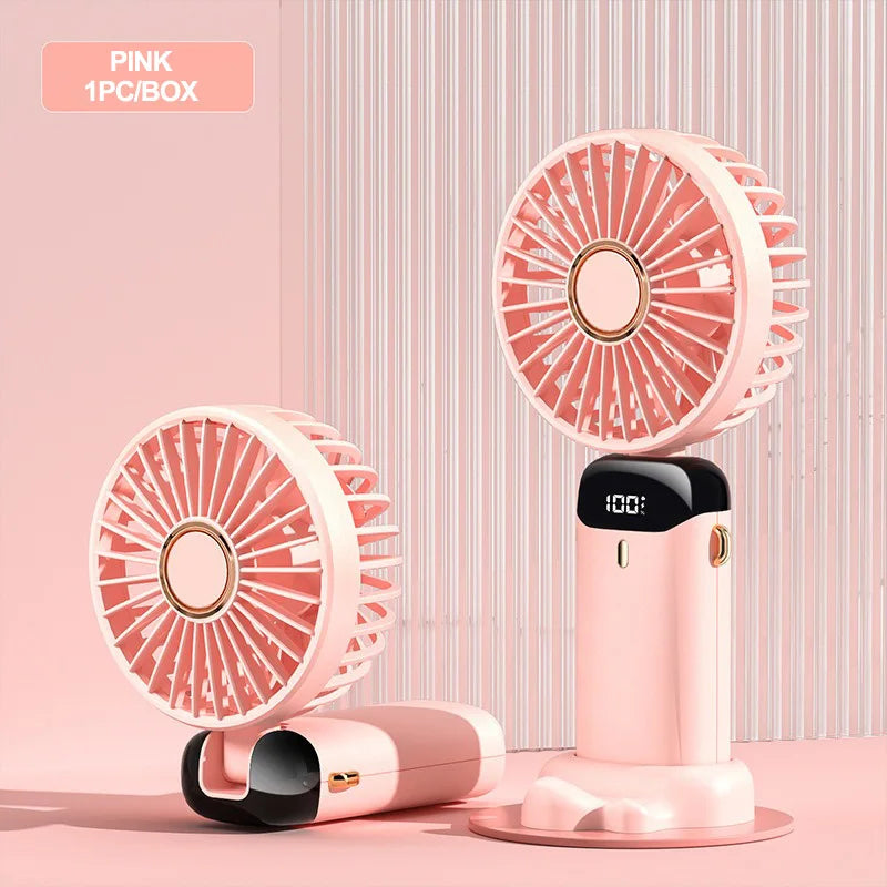 LED mini digital display electric fan, foldable stand supports USB charging, and multiple gears can be adjusted.