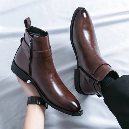 2024 high-quality new ankle boots with side zipper brown black classic business casual party personalized buckle men's shoes