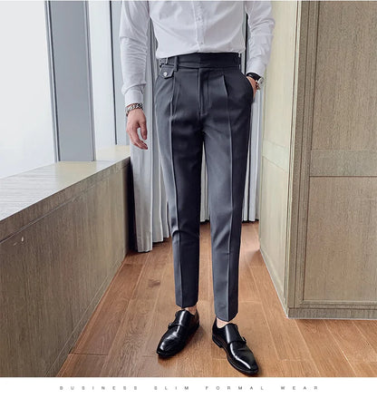 2024 Autumn Spring High Quality Men's Slim Fit Suit Pants Business Casual Trend Korean Fashion Straight Leg Pants 29-36