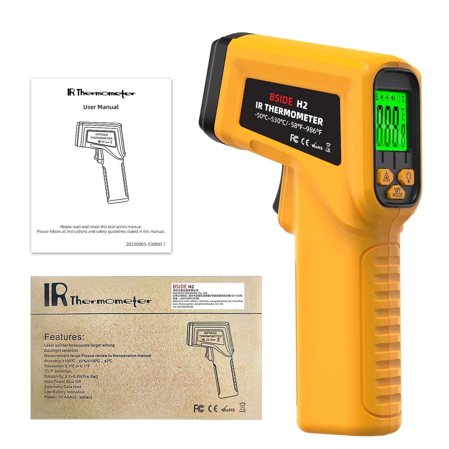 -50~530C Infrared Thermometer Professional 12:1 Digital IR-LCD Temperature Meter Non-contact Laser Thermometers Pyrometer