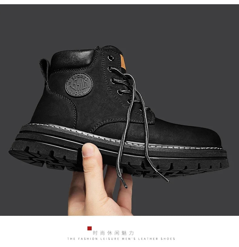 Boots Men High Top Boots High Quality Women Leather Shoes Fashion Outdoor Sneakers Men Lace Up Non-Slip Ankle Boots for Couple