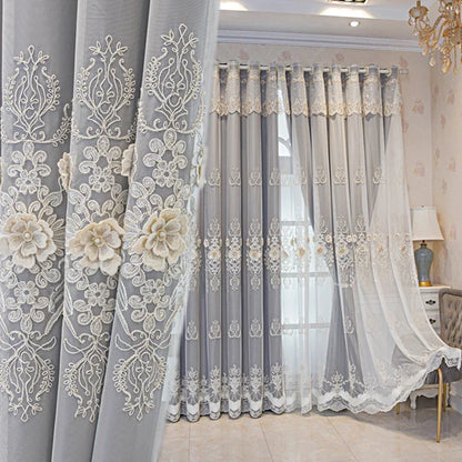 Embossed 3D Embroidered Luxury Double Layer Curtains for Living Room Bedroom Dining Elegant High Shading Coffe Windows Drapes