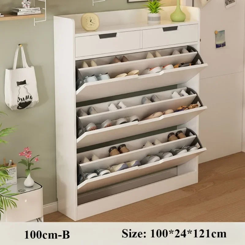 Flip Shoe Cabinet Household Large Capacity Wooden Storage Cabinet Simple Modern Balcony Thin Shoe Rack Dustproof Entrance Shelf