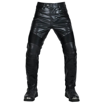 Motorcycle Black Men Leather Pants Outdoor Protective Knee Hip Pads Motocross Racing Pants Motorbike Cycling Trousers 2024