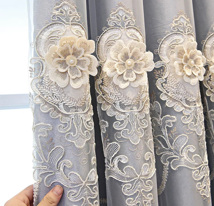 1PC High-precision Luxury Embroidered Fabric and Gauze Integrated Curtains